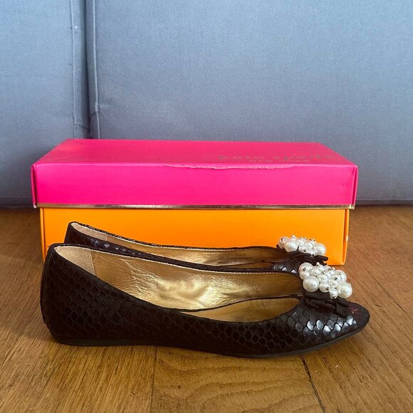 Kate Spade Peeptoe Flat, Black with Faux Pearls Sz 6.5 - Picture 3 of 8